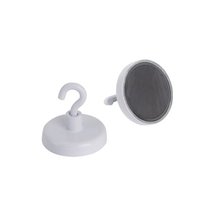 32mm dia Ferrite White Painted Clamping Magnet with M4 Hook  - 7.3kg Pull