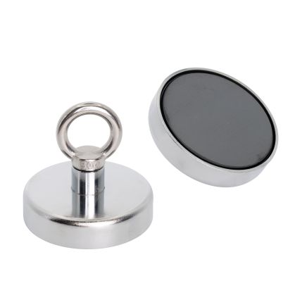 80mm dia x 70mm tall Ferrite Recovery Magnet with M10 Eyebolt - 60kg Pull