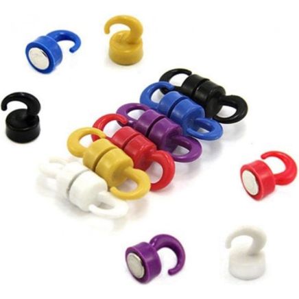 Coloured Plastic Mini Magnetic Hooks - 1kg Pull (12mm dia x 20mm tall)