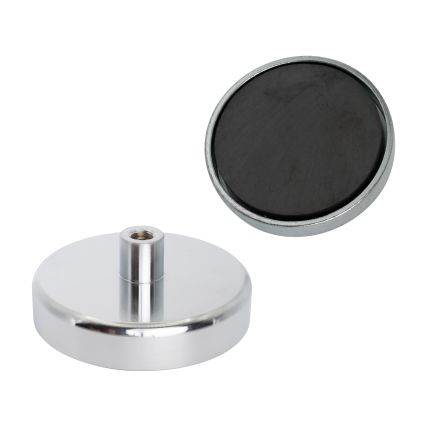 80mm dia x 32mm tall x M10 thread Ferrite Pot Magnet - 60kg Pull
