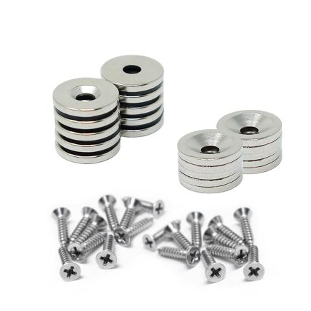 15mm dia Countersunk Magnets, Steel Discs & Screws Pack