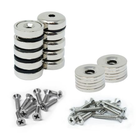 16mm dia Neodymium Pot Magnets, Steel Discs & Screws Pack