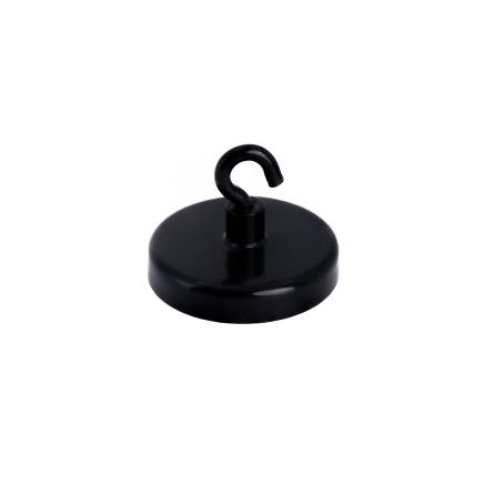 40mm dia Ferrite Black Painted Clamping Magnet with M4 Hook - 10.2kg Pull