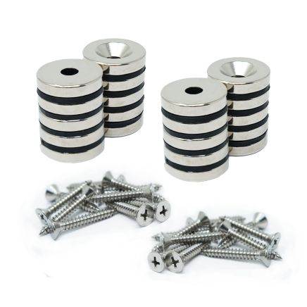 20mm dia x 4mm thick North & South Neodymium Countersunk Magnets & Screws Pack