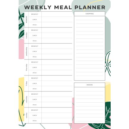 (Seconds) MagFlex® A4 Jungle Leaves Weekly Meal Planner Fridge Magnet - Flexible Magnetic Sheet
